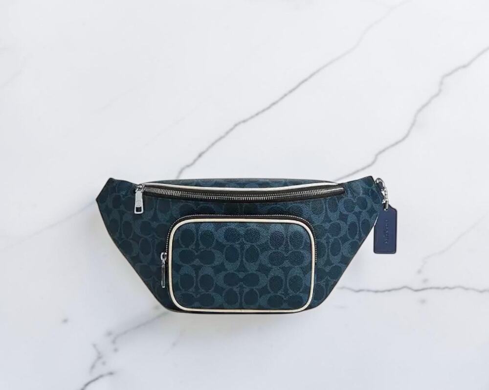 Coach Unisex Blue Signature Belt Bag Waist Fanny Pack Crossbody Logo Zip